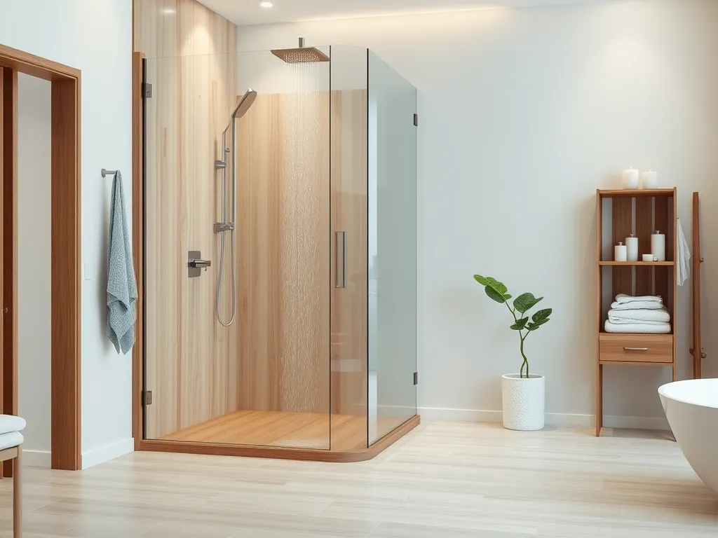 Łazienka biel i drewno – jaki prysznic?