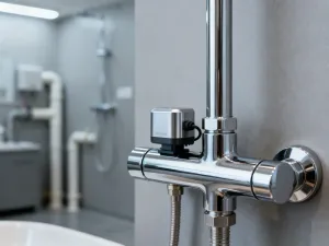 Sylwetka kuny skaczącej z krawędzi dachu z czerwonymi dachówkami i rynną, sugerująca problem wtargnięć na poddasze.